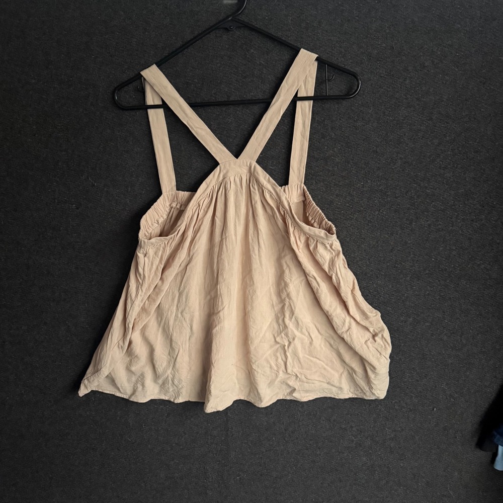Womens Linen Blend Crop Top Cross Back Peach Large Boho Western Beach Fairy